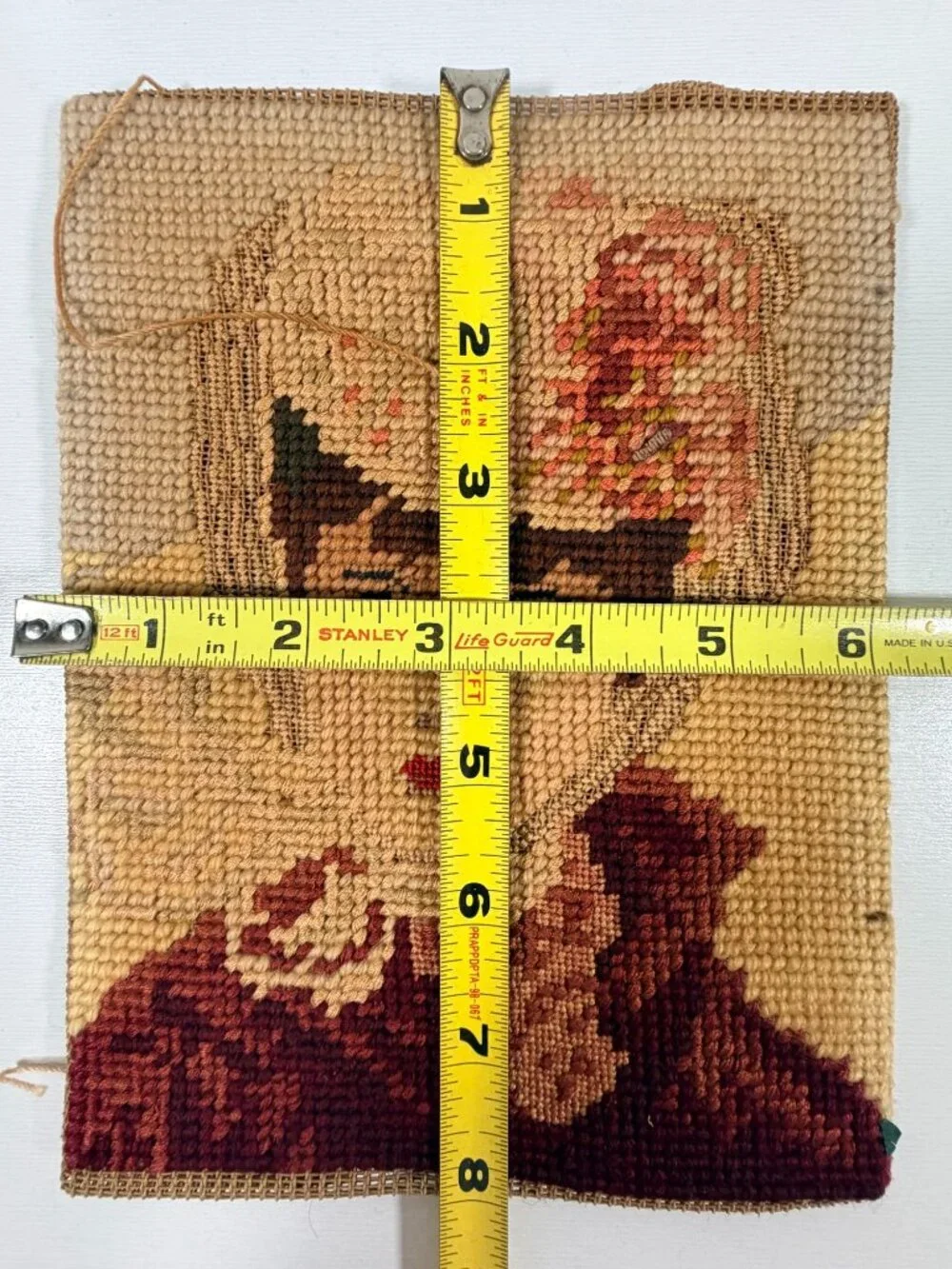 Vintage 3D Intricate Victorian Needlepoint Portrait Lady, Red Lips, Hat 6x8